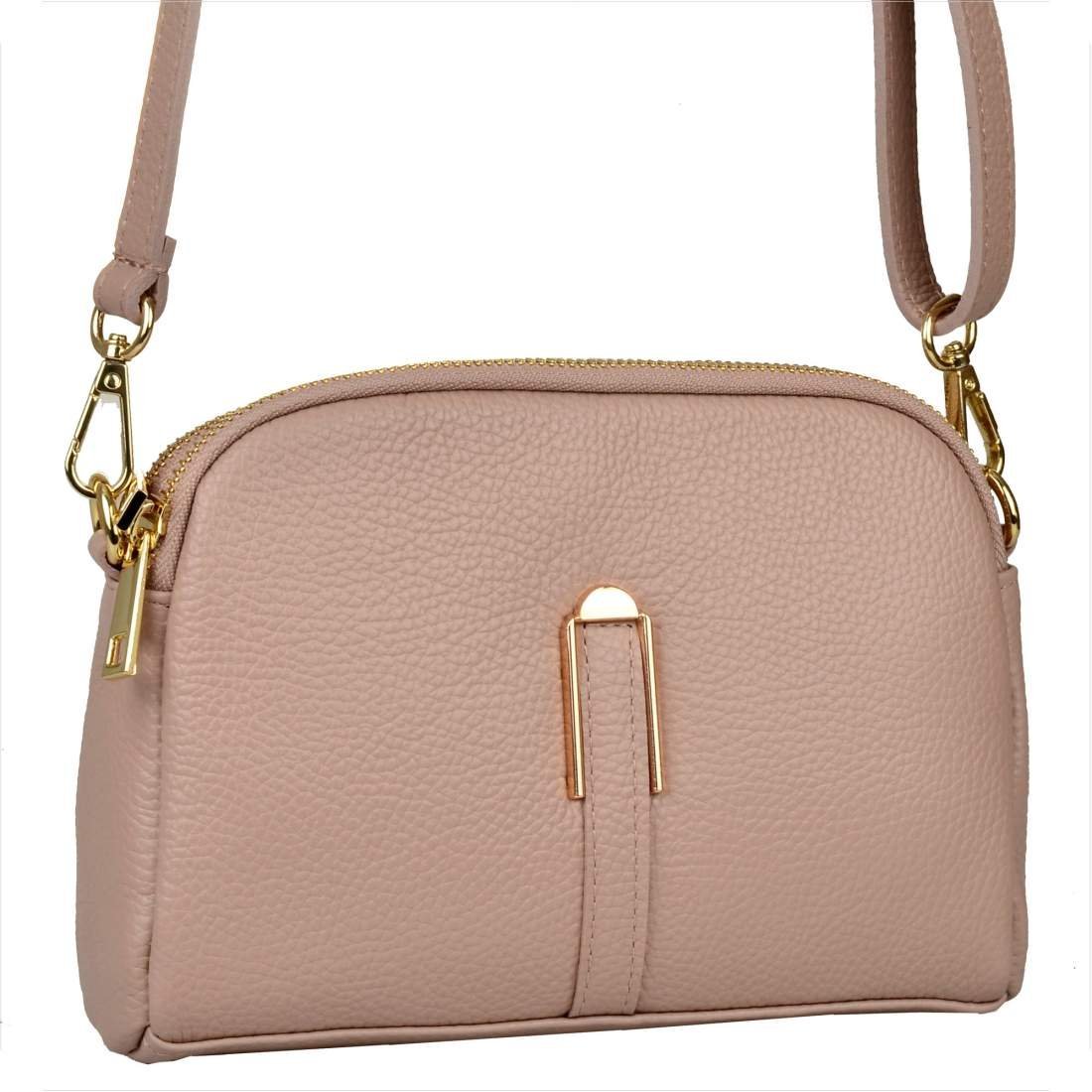 Zgrabna torebka skóra naturalna listonoszka róż pudrowy dwie komory Borse in Pelle