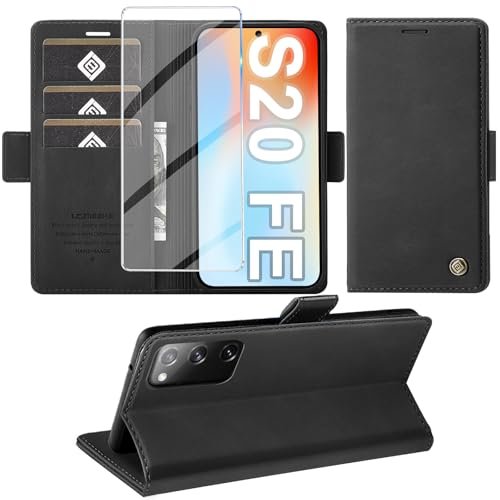 Etui na telefon komórkowy Samsung Galaxy S20 FE z folią ochronną, funkcja stojaka, przegródka na karty, etui ochronne klasy premium, skórzane etui ochronne S20 FE 4G/5G, odporne na uderzenia etui z