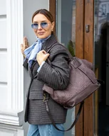 Torebki damskie - Ciemnobrązowa torebka pleciona shopper A4 z miękkiej włoskiej - miniaturka - grafika 1