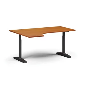 Stół z regulacją wysokości OBOL, elektryczny, 675-1325 mm, narożnik lewy, blat 1600x1200 mm, podstawa czarna, czereśnia - Biurka - miniaturka - grafika 1