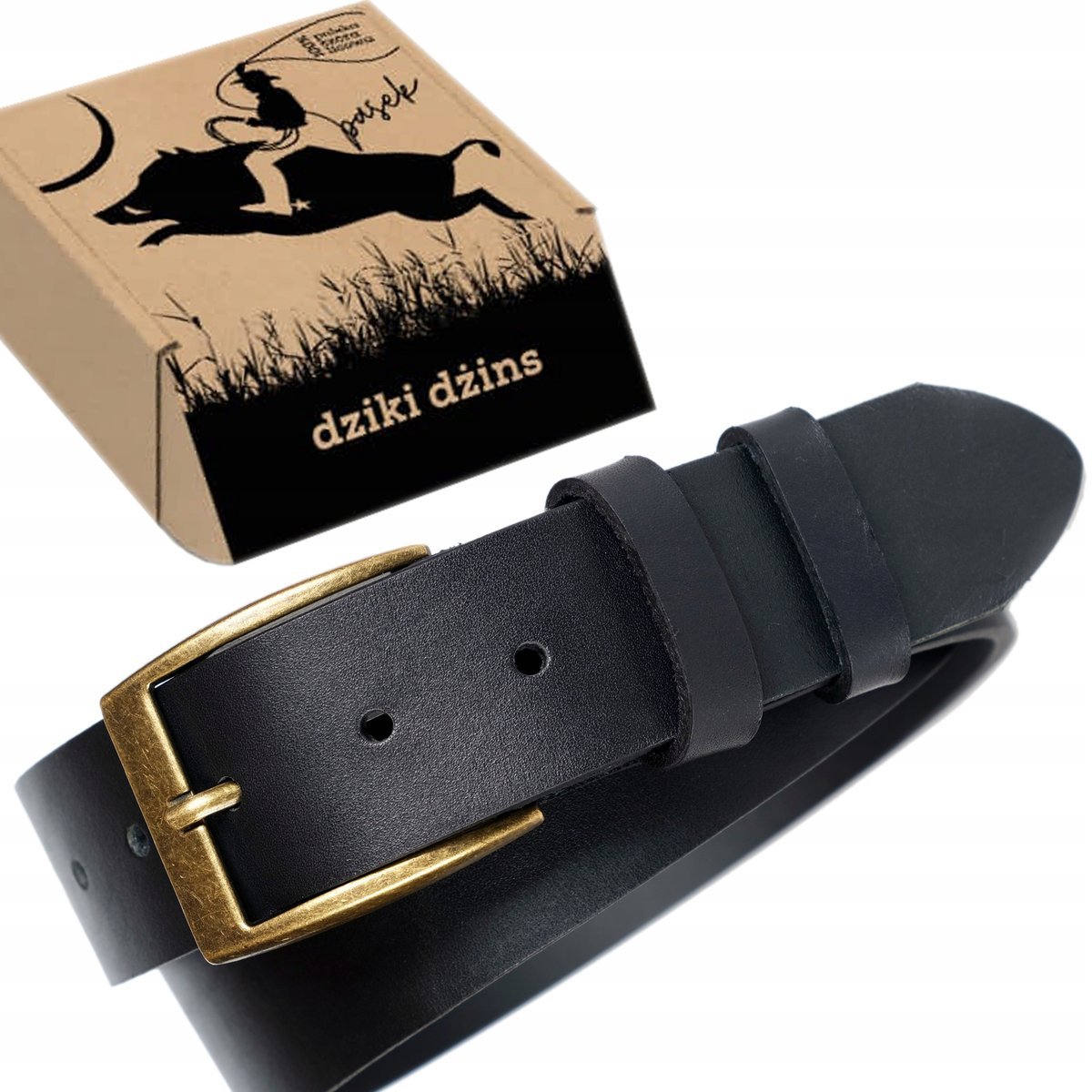 DZIKI DżINS PASEK SKÓRZANY MĘSKI CZARNY SKÓRA LICOWA PREZENT Rozm. 135 cm
