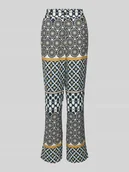 Spodnie damskie - Spodnie lniane o luźnym kroju ze wzorem na całej powierzchni - miniaturka - grafika 1