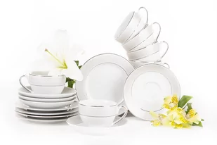 Serwis herbaciany polska porcelana 12 elementów biały / platynowy wzór dla 6 os. SCANIA Konsimo - Serwisy do kawy i herbaty - miniaturka - grafika 1