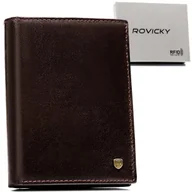 Portfele - Elegancki duży skórzany portfel męski pionowy bez zapięcia ROVICKY brązowy na karty gotówkę pudełko prezentowe ochrona RFID - miniaturka - grafika 1