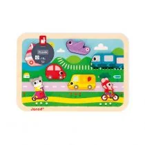 Puzzle drewniane 3D 7 el. Pojazdy Janod - Układanki dla dzieci - miniaturka - grafika 1