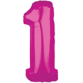 Balony i akcesoria - Amscan Balon foliowy cyfra 1, 26", różowy 36616 - miniaturka - grafika 1