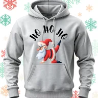 Bluzy męskie - Bluza uniwersalna typu kangurka z kapturem Ho Ho Ho Mikołaj rozmiar 2XL jasnoszara świąteczna - miniaturka - grafika 1