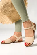 Sandały damskie - Beżowe sandały damskie na ozdobnej płaskiej podeszwie Casu K24X13-BE - miniaturka - grafika 1