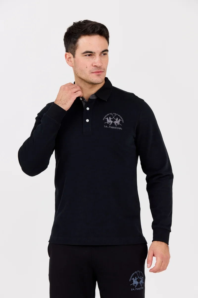 LA MARTINA Czarny męski longsleeve polo HEAVY JERSEY XL