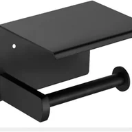 Stojaki i wieszaki na papier toaletowy - Czarny uchwyt ścienny na papier toaletowy ze stali nierdzewnej z półką na telefon komórkowy do łazienki, 1 sztuka - miniaturka - grafika 1