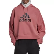 Bluzy sportowe damskie - Bluza adidas Future Icons Badge Of Sport Hoodie HK0544 - czerwona - miniaturka - grafika 1