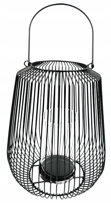 Świecznik lampion metalowy szkło loft czarny 29 cm
