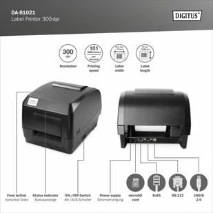 Digitus Biurkowa drukarka etykiet, termiczna, 300dpi, USB 2.0, RS-232, Ethernet - Drukarki 3D - miniaturka - grafika 4