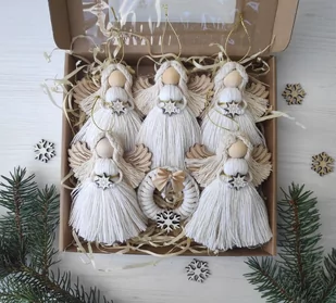 Aniołki makrama na choinkę ozdoby świąteczne zestaw box prezent - Ozdoby bożonarodzeniowe - miniaturka - grafika 1