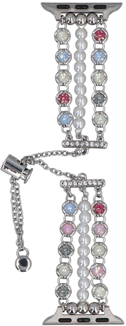 GlacierX bransoleta do smartwatcha Slider Clasp Triple Chain Pearl Bracelet Crystal Candy do Apple Watch 38/40/41mm Srebrno-kolorowa