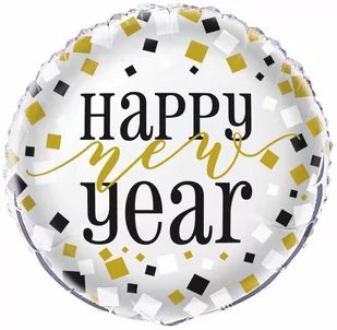 Balon foliowy okrągły Happy New Year - 46 cm - 1 szt. - Sylwester - miniaturka - grafika 1