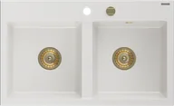 Zlewozmywaki - Mexen Hektor zlewozmywak granitowy 2-komorowy 800 x 490 mm, biały, syfon złoty - 6521802000-20-G - miniaturka - grafika 1