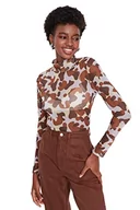 Body - Trendyol Damska dopasowana bodycone, dzianinowa bluzka z okrągłym dekoltem, Brązowy, XS - miniaturka - grafika 1