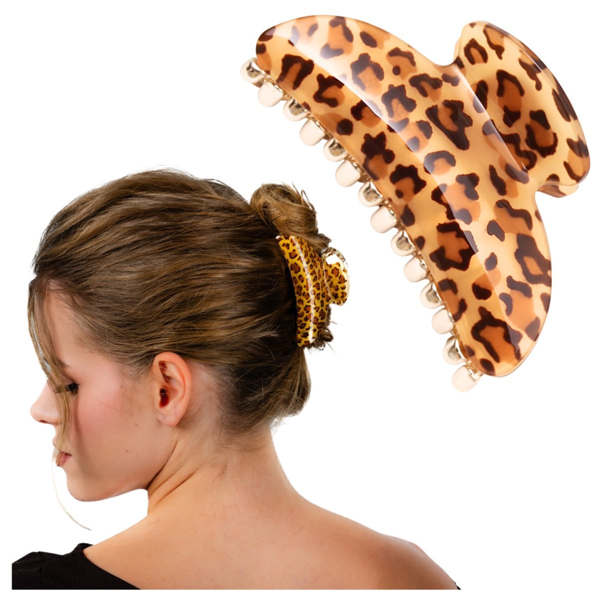 Klamra do Włosów Brązowa Spinka Francuska w Panterkę Cętki Wytrzymała