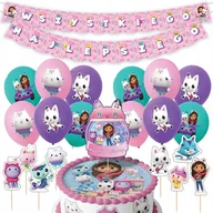 Balony i akcesoria - DUŻY ZESTAW URODZINOWY KOCI DOMEK GABI BALONY TOPPERY GIRLANDA NA IMPREZE - miniaturka - grafika 1