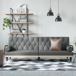 vidaXL Rozkładana kanapa z podłokietnikami, ciemnoszara, obita tkaniną - Sofy i kanapy - miniaturka - grafika 1