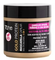 Maski do włosów - Tahe Gold Protein, skoncentrowana maska 3w1 do włosów farbowanych z filtrem UV, 400ml - miniaturka - grafika 1