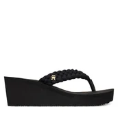 Klapki i japonki damskie - Japonki Tommy Hilfiger Th Wedge Braided Summer Sandal FW0FW09198 Czarny - miniaturka - grafika 1