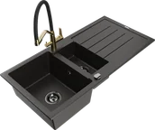 Zlewozmywaki z baterią - Mexen Andres zlewozmywak granitowy 1,5-komorowy z ociekaczem i baterią kuchenną Duo, czarny/złoty metalik - 6515-75-671701-57-B - miniaturka - grafika 1