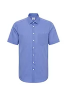Koszule męskie - Seidensticker Męska koszula biznesowa – koszula bez prasowania o prostym kroju – normalny krój – krótki rękaw – kołnierz z guzikiem - kieszeń na piersi – 100% bawełna, biała, 38-48, Niebieski (średni - miniaturka - grafika 1
