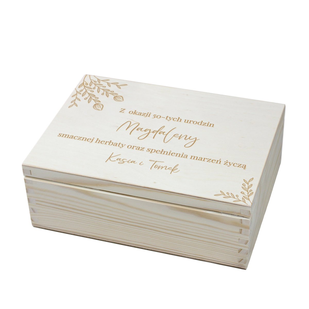 Pudełko na herbatę na urodziny, herbaciarka z życzeniami i imieniem
