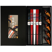 Zestawy do sushi - Zestaw drewnianych pałeczek z podstawkami Gift Box Smoki i Kaczki 22,5cm - 5 par - Golden Turtle - miniaturka - grafika 1