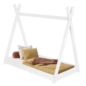 Łóżeczka i kojce - Łóżko drewniane dla dziecka 145x75cm łóżeczko tipi ze stelażem, namiot, domek, białe - miniaturka - grafika 1