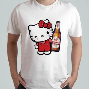 BIAŁA KOSZULKA Z NADRUKIEM MĘSKA ŚMIESZNA T-SHIRT Hello Kitty TYSKIE Piwo - Koszulki męskie BIAŁA KOSZULKA Z NADRUKIEM MĘSKA ŚMIESZNA T-SHIRT Hello Kitty TYSKIE Piwo - Koszulki męskie - miniaturka - grafika 1