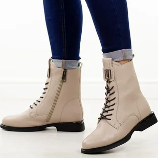 Beżowe skórzane botki damskie Vinceza 66834 - Botki damskie - miniaturka - grafika 1