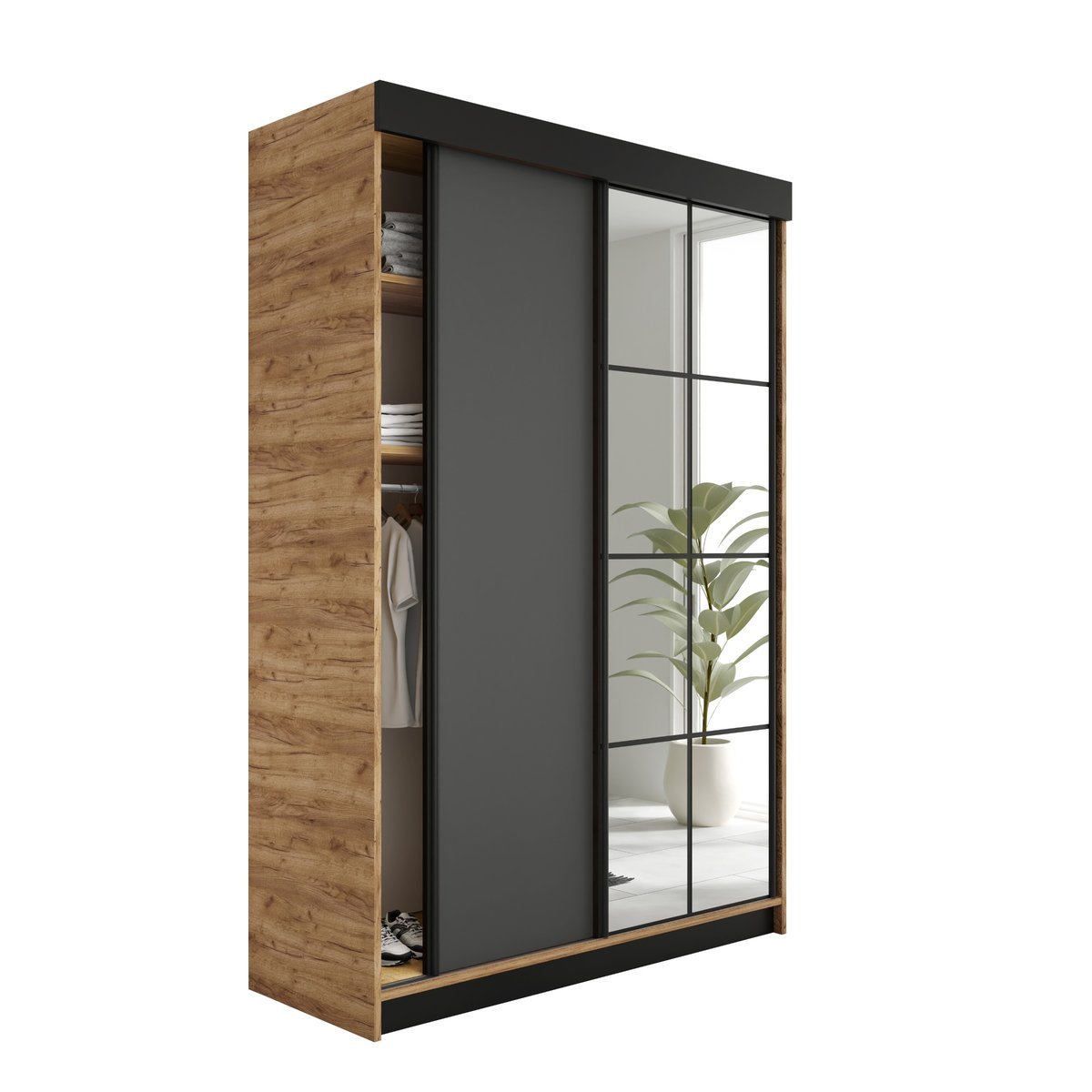 SZAFA PRZESUWNA FARO - 138x205x59 - Dąb Craft Złoty i Grafitowy