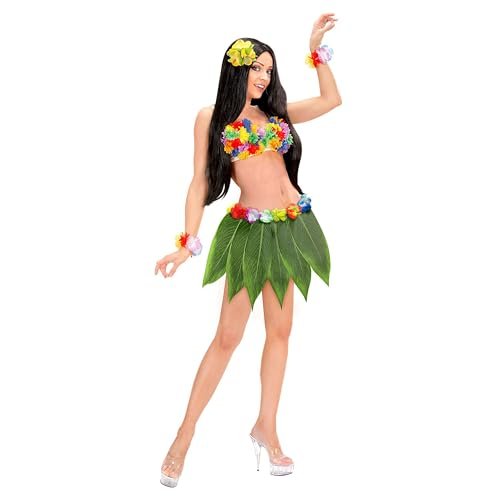 Widmann 86867 - spódnica z liśćmi bananowca z kwiatowym paskiem, spódnica hawajska, hula-girl, plaża, karnawał, impreza tematyczna