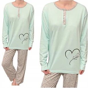 Piżama damska długi rękaw/długie spodnie mięta serce kwiat 3XL - Piżamy damskie Piżama damska długi rękaw/długie spodnie mięta serce kwiat 3XL - Piżamy damskie - miniaturka - grafika 1