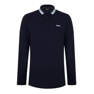 Koszulki męskie - BOSS Męska koszulka polo z długim rękawem z bawełny piqué z detalami na kołnierzu, Dark Blue406, L - miniaturka - grafika 1