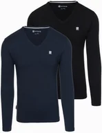 Koszulki męskie - Komplet męskich longsleeve'ów SLIM FIT z dekoltem typu V i logotypem 2-pak mix granatowy/czarny V3 Z103 L - miniaturka - grafika 1