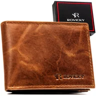 Portfele - Portfel męski klasyczny elegancki slim skórzany cienki RFID Rovicky brązowy - miniaturka - grafika 1