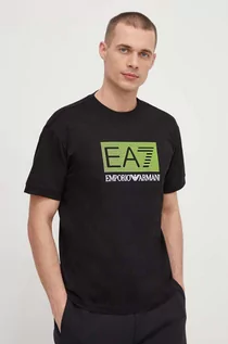 Koszulki męskie - EA7 Emporio Armani t-shirt bawełniany męski kolor czarny z nadrukiem - grafika 1