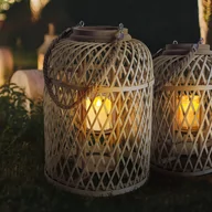 Lampy ogrodowe - NÄVE Latarnia solarna LED Kosz, bambus, 38 cm, brązowa - miniaturka - grafika 1
