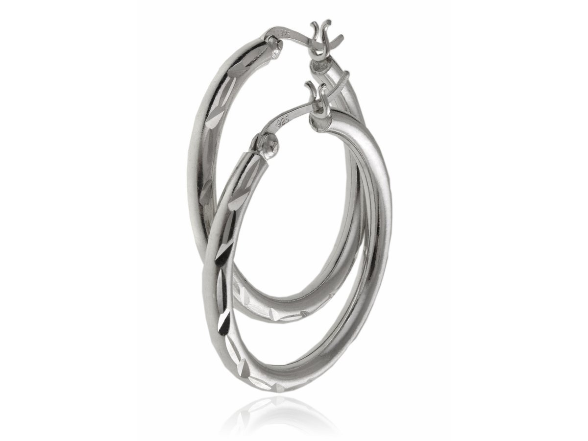 Kolczyki srebrne koła 3 cm z diamentowanym wzorem k3568
