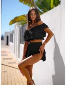 Komplety damskie - Muślinowy komplet crop top i spodenki ISOLDE - czarny - miniaturka - grafika 1