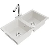 Zlewozmywaki z baterią - Mexen Mario zlewozmywak granitowy 2-komorowy z baterią kuchenną Duero, biały - miniaturka - grafika 1