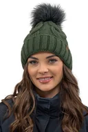 Czapki damskie - Vivisence czapka z dzianiny damska - czapka z bobble dla kobiet nakrycie głowy zima jesień - czapka z bobble ciepła czapka zimowa gruba dzianina - zielona - miniaturka - grafika 1