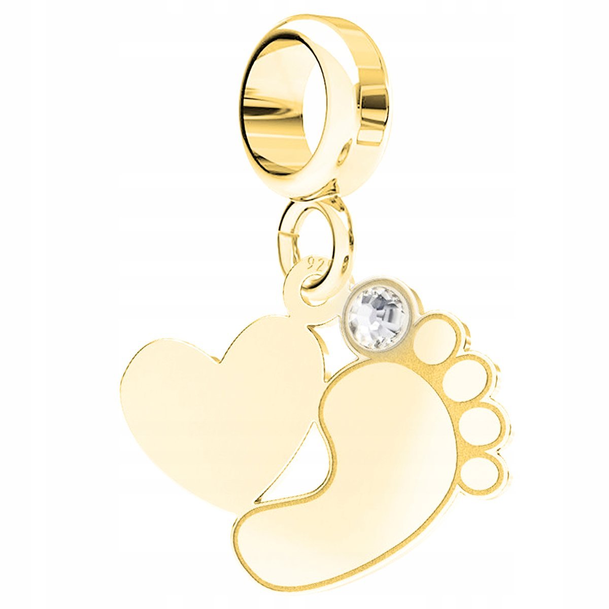 Charms Złoty Serce ze Stópką Stopą Dziecka Dziecięcą Family SREBRO 925