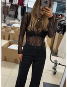 Body - Eleganckie koronkowe body YARELI - czarne - miniaturka - grafika 1