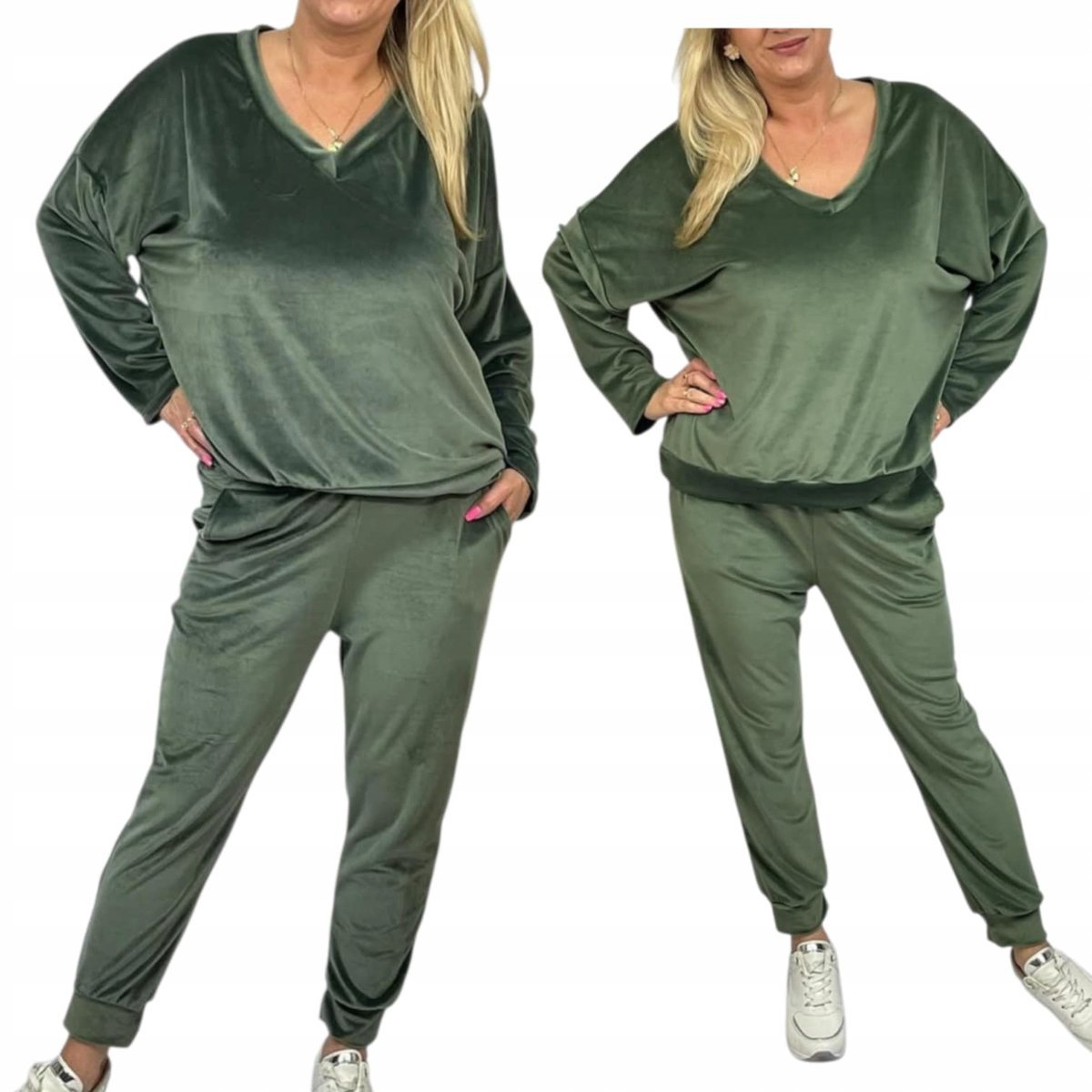 DRES WELUROWY komplet mięsisty przez głowę wygodny 42 44 XL 2XL khaki mi