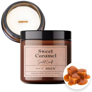 Słodki Karmel Przyjemna Naturalna Świeca Sojowa w Słoiku Drewniany Knot - Świece - miniaturka - grafika 1